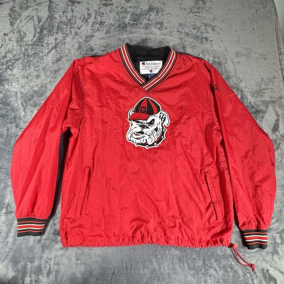 Vintage Sz M UGA Georgia Bulldogs 90s Champion Windbreaker Big Logo Pullover HTF - Picture 2 of 15